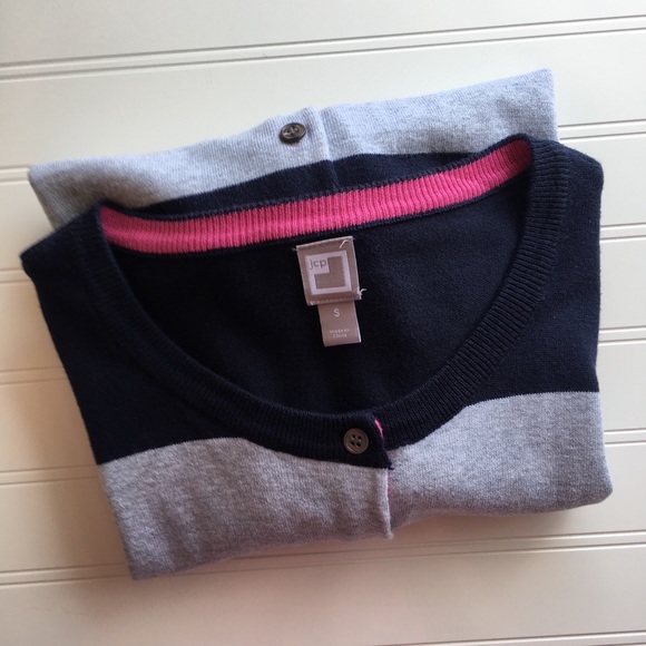 Color Block Stripe Navy, Pink, & Gray Cardigan - Picture 3 of 8